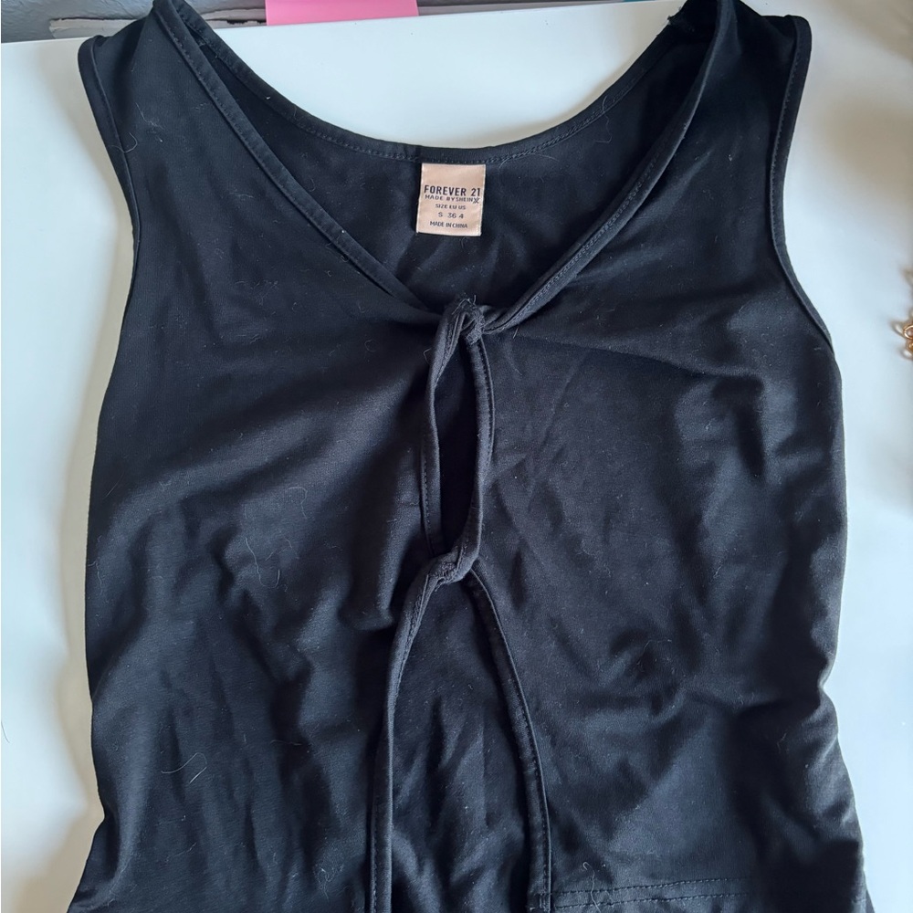 Forever 21 Black Tie-Front Tank